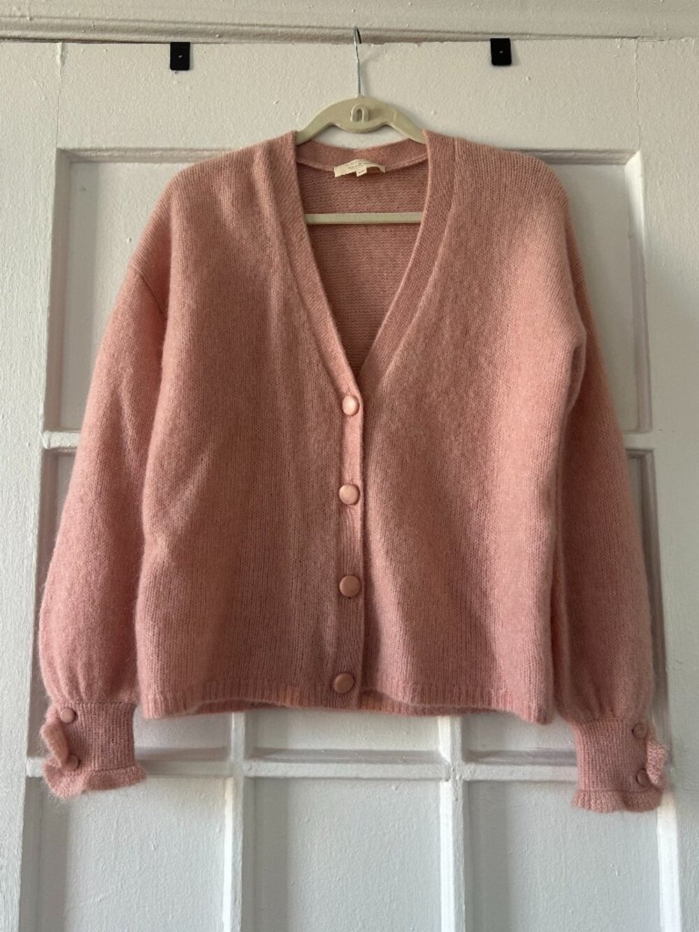 Sezane Mia Puffy Sleeve Cardigan -- Powder Pink, XXS